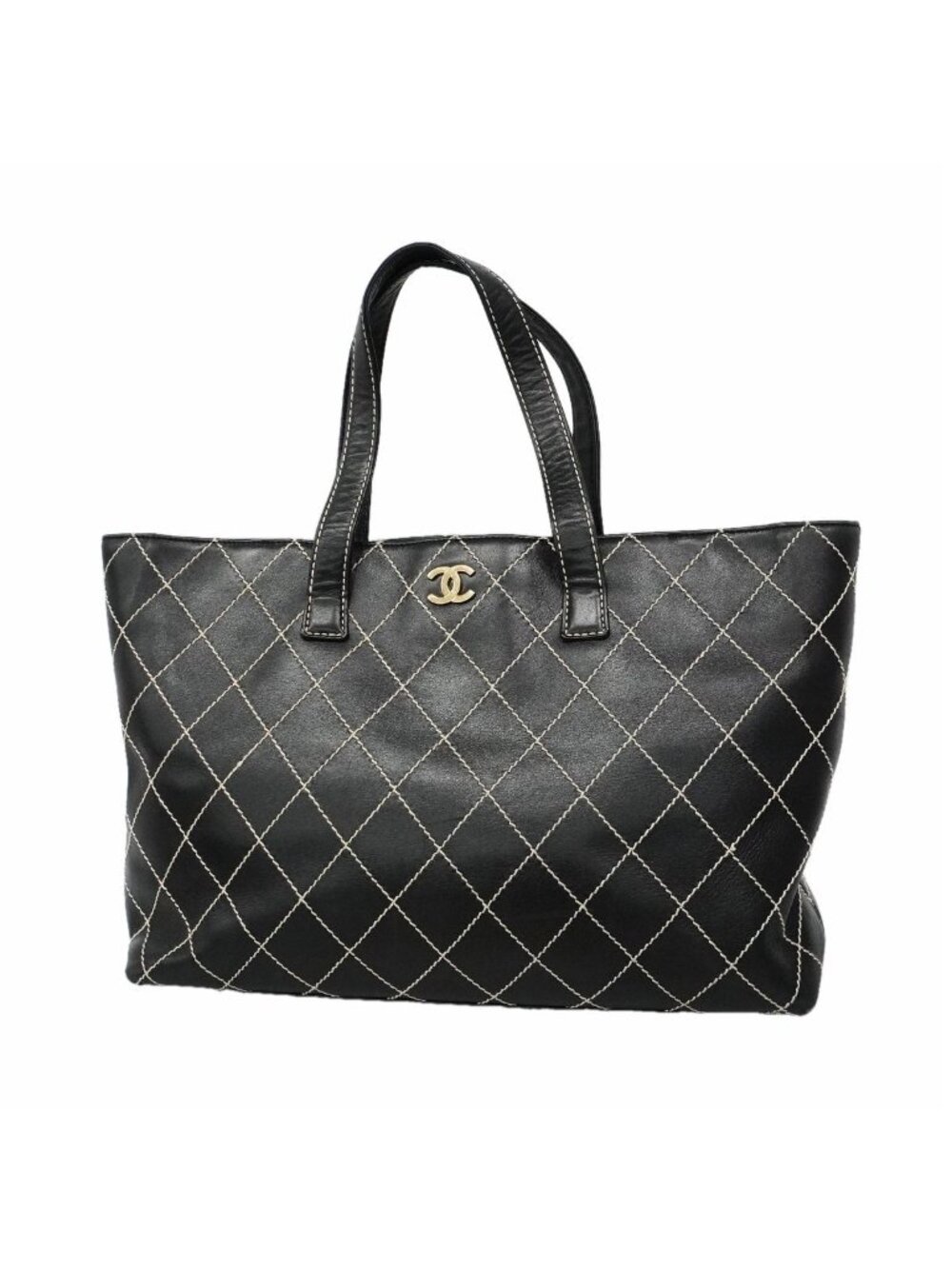 Chanel Tote Bag Wild Stitch Leather Black Gold